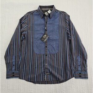 English Laundry Blaque Label Shirt Men's Large Black Blue Stripes NWT Arrogant